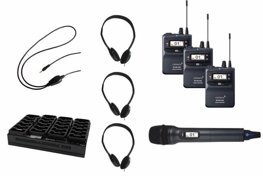 RF-HH-K24-865 zestaw RF obejmujący nadajnik doręczny i 24 odbiorniki wraz z akcesoriami
