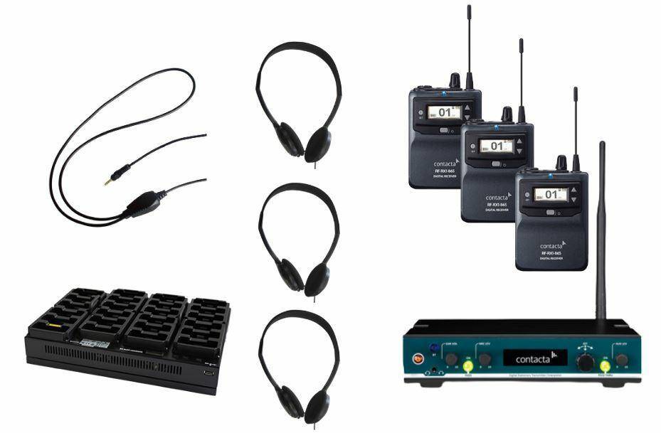 RF-K24-865 zestaw RF obejmujący nadajnik stacjonarny i 24 odbiorniki wraz z akcesoriami