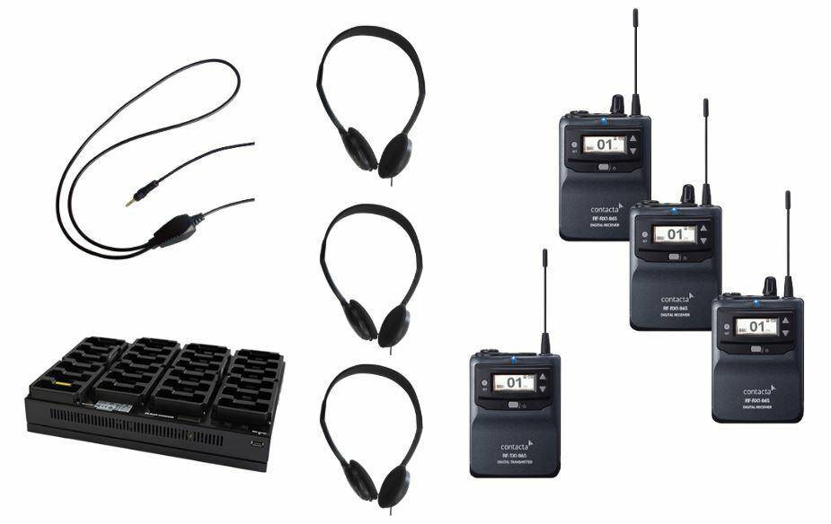 RF-TG-K24-865 zestaw RF obejmujący nadajnik bodypack i 23 odbiorniki wraz z akcesoriami